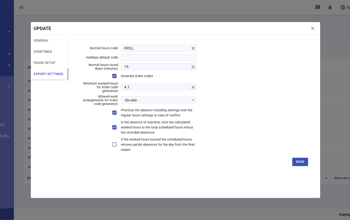Staff Timeshifts Export Settings