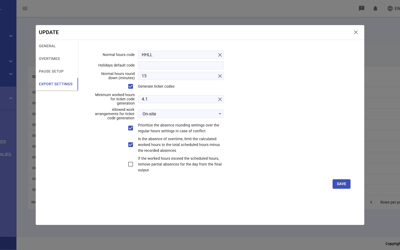 Staff Timeshifts Export Settings