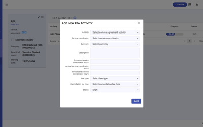 Clients RFA Activity Create New