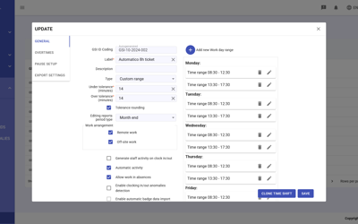 Staff Timeshifts Update Custom Range Automatic Activity